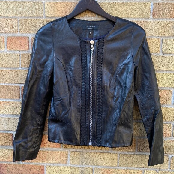Rag & Bone Lambskin Biker Jacket Leather Size 6 Black Shirt - Picture 5 of 8